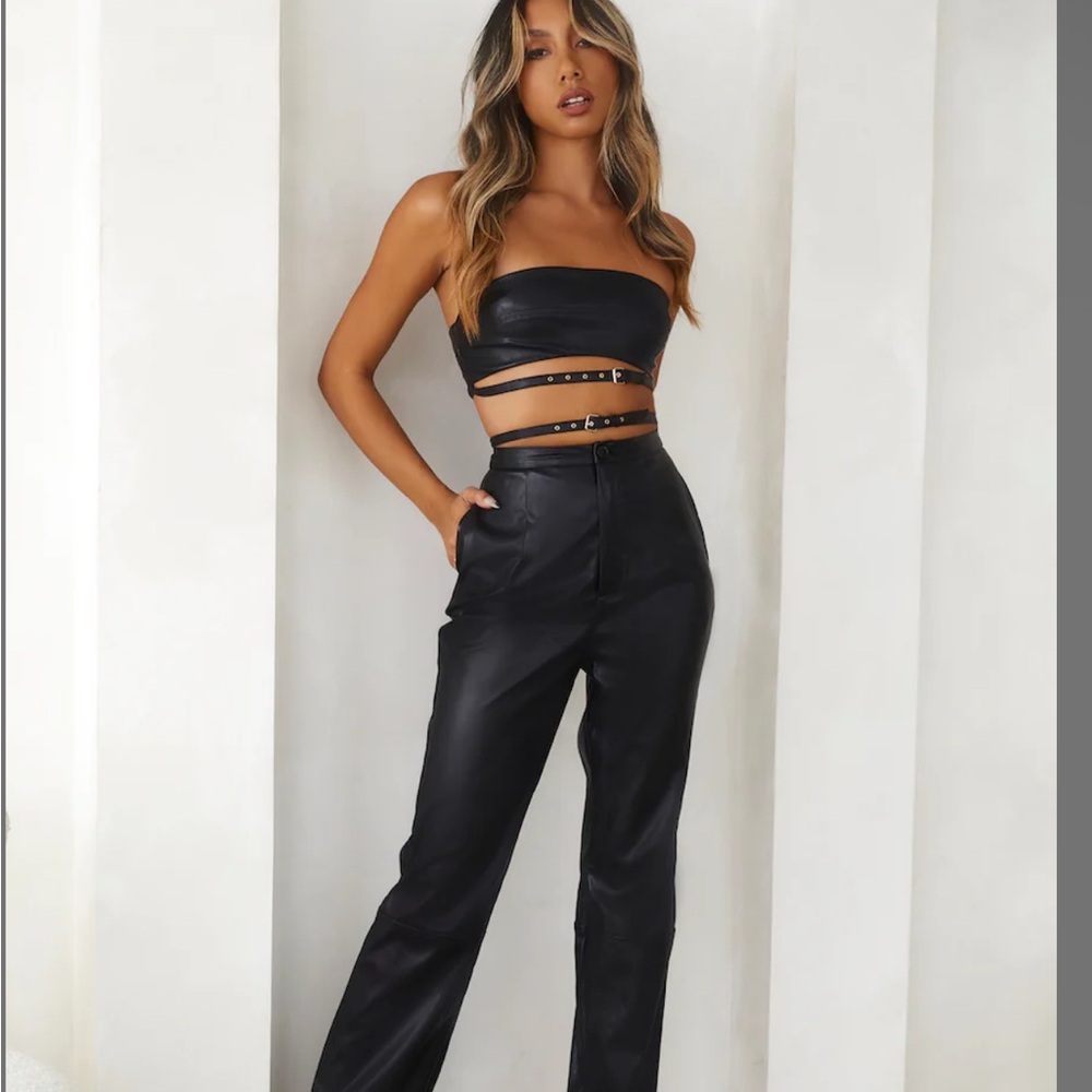 Hello Molly Black Faux Leather Strap Cutout Jumpsuit